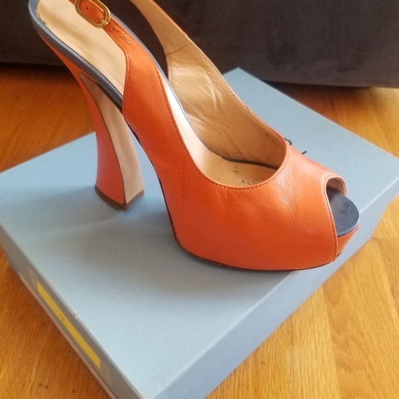 Isabelle Paris Orange Leather Peep Toe Platform Heels EU 39 Made in Italy - Picture 2 of 5